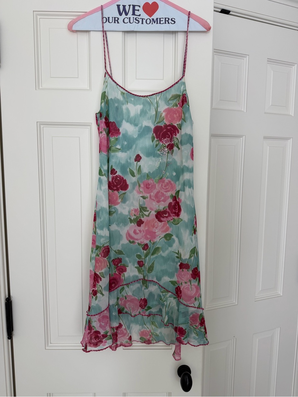 Bluemarine Girl Lace-Trim Slip Dress - Pink & Aqua - Size 8 US